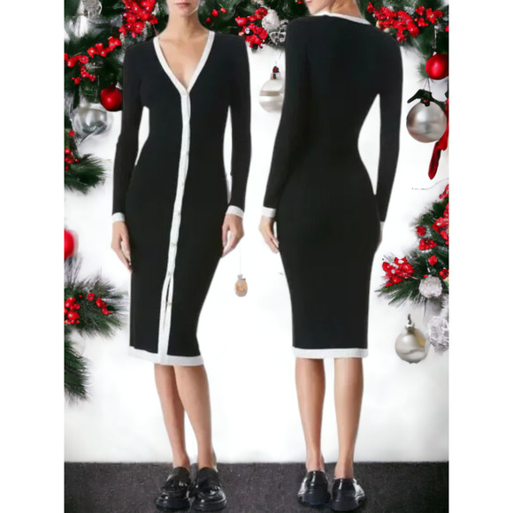 NWT Alice + Olivia Alcina Gold Button Soft Rib Knit Sweater Dress S MSRP $465 - Picture 10 of 11